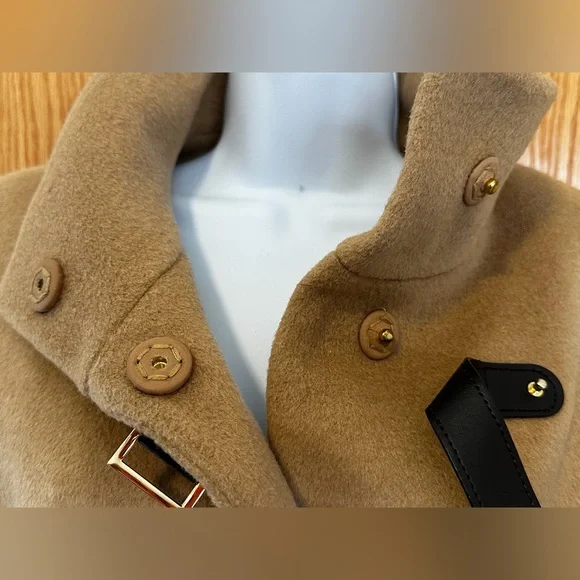 Lauren Ralph Lauren Buckle-Front Walker Coat Wool Tan Women's Size 4 - Picture 6 of 12